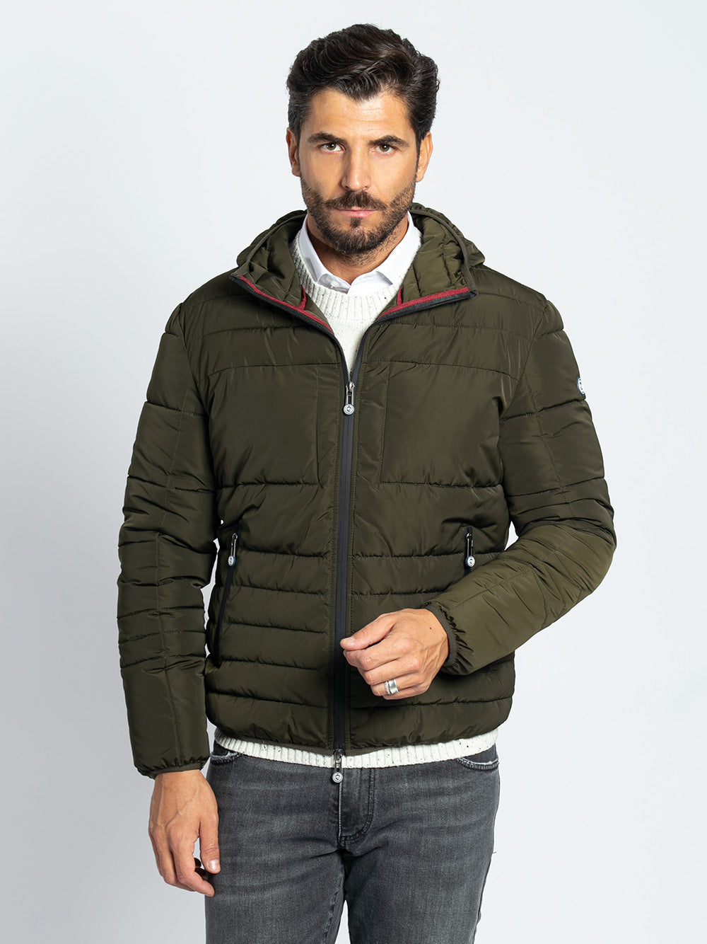 Bomber in tessuto tecnico ecopiuma con cappuccio