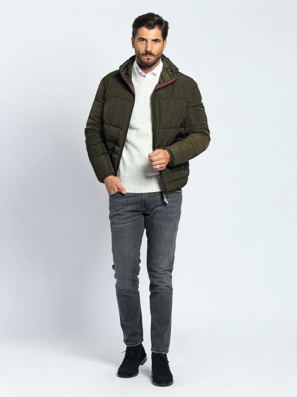 Bomber in tessuto tecnico ecopiuma con cappuccio