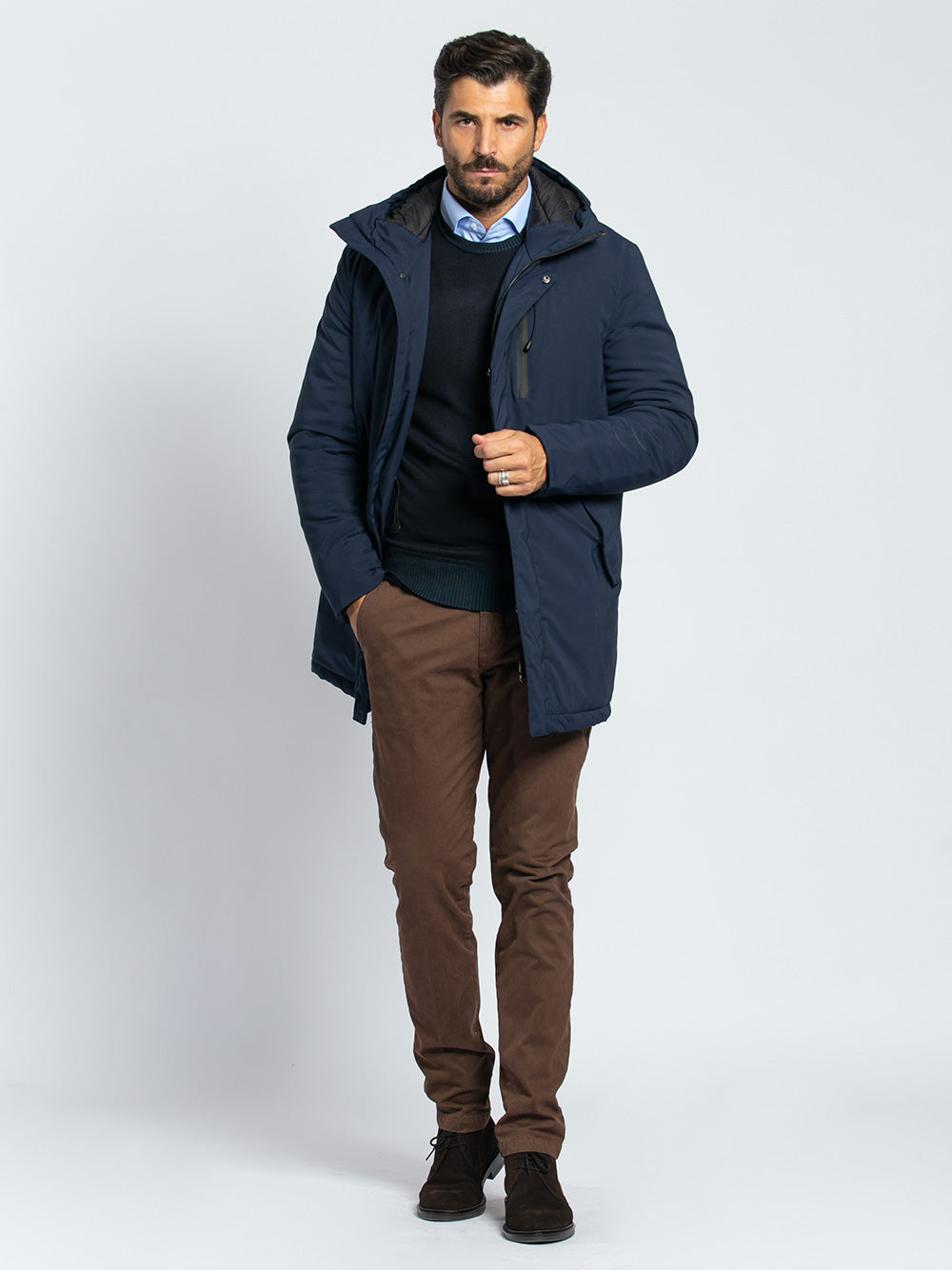 Parka in nylon ecopiuma tre quarti