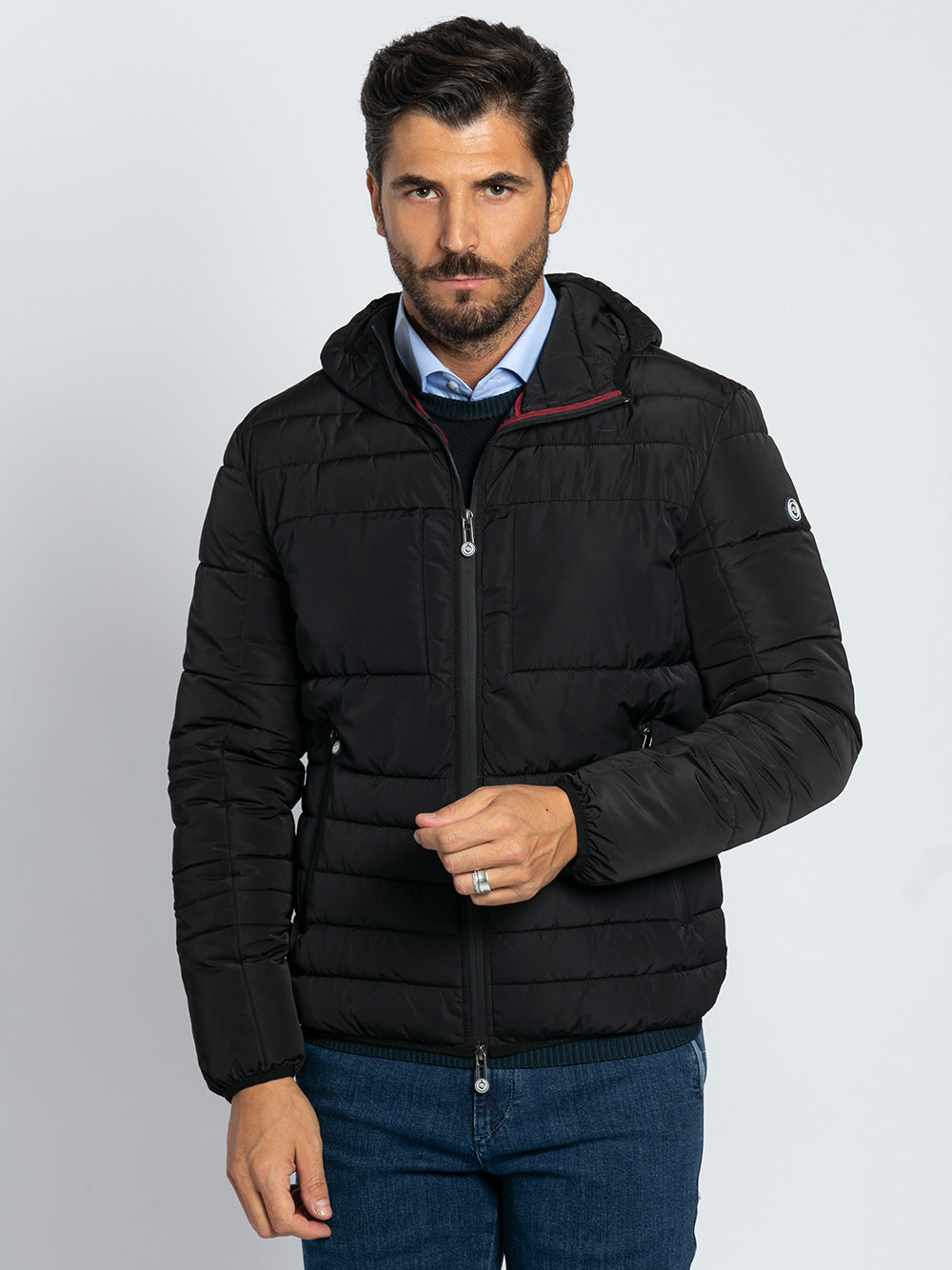 Bomber in tessuto tecnico ecopiuma con cappuccio