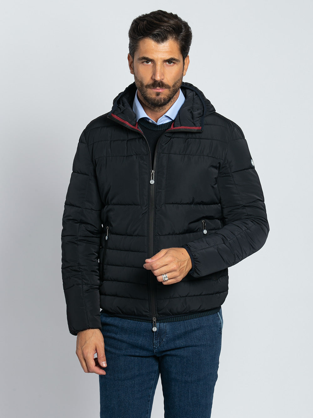 Bomber in tessuto tecnico ecopiuma con cappuccio