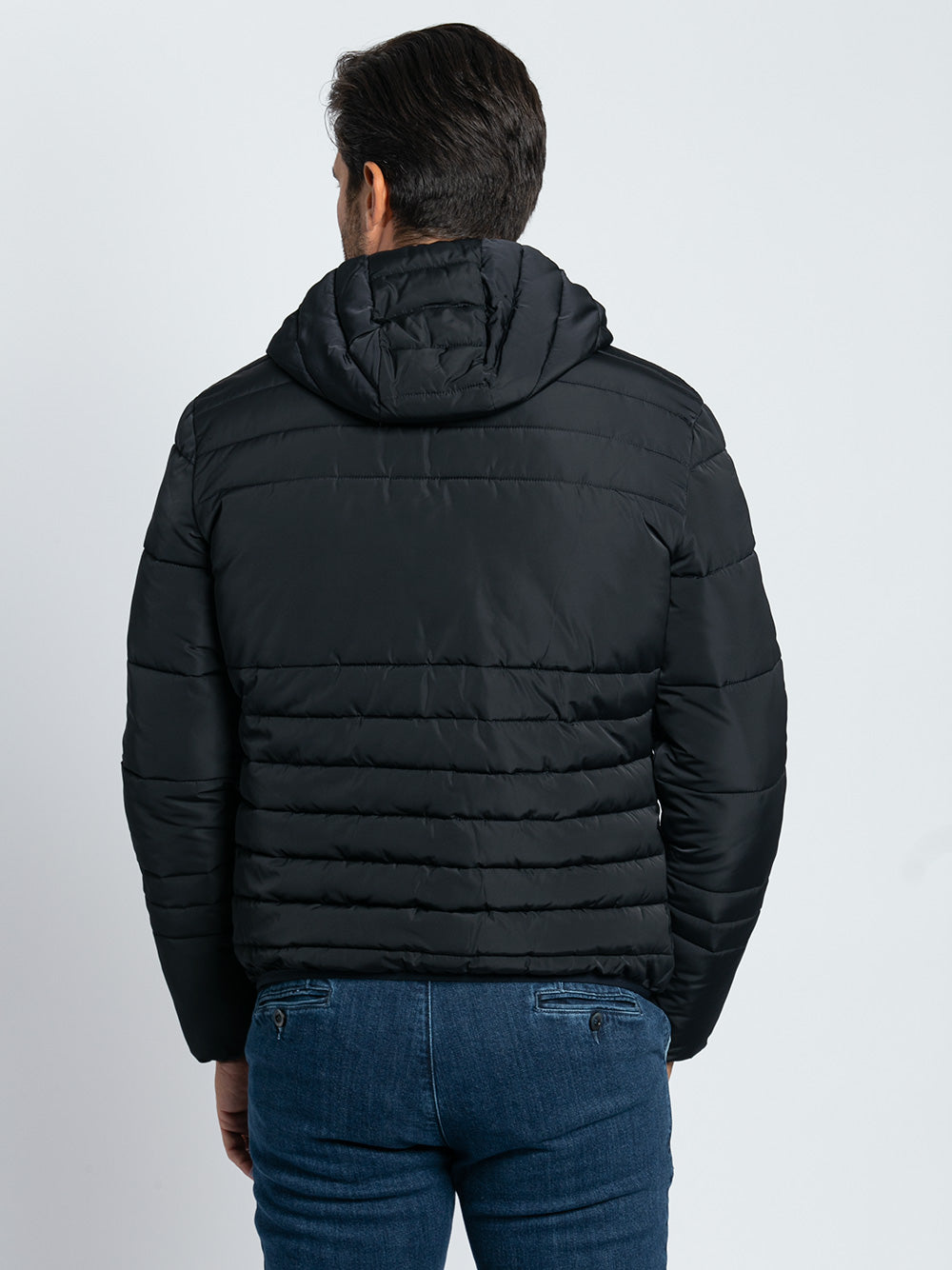 Bomber in tessuto tecnico ecopiuma con cappuccio