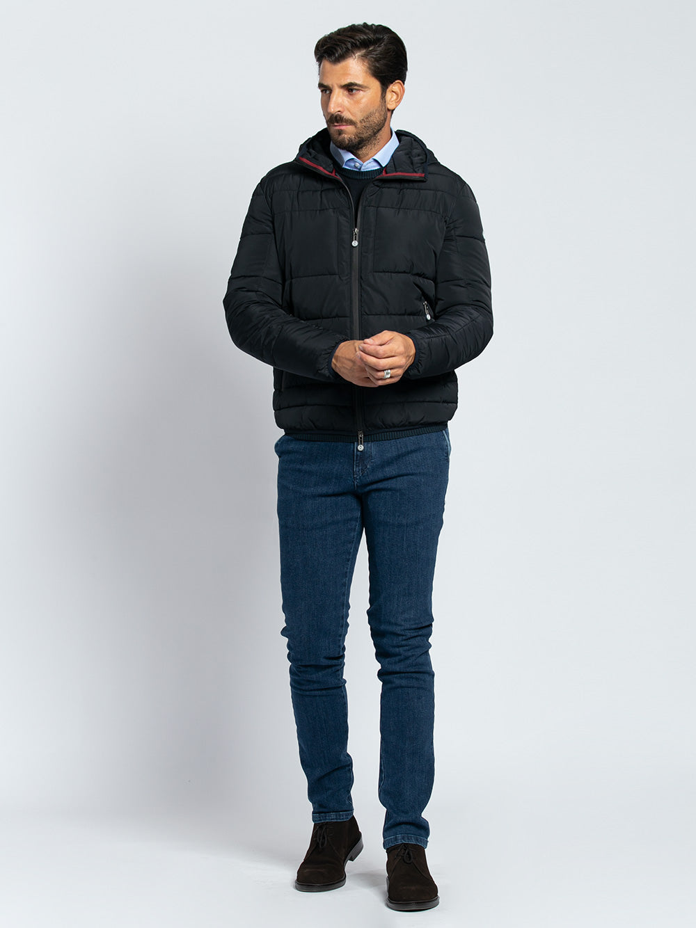 Bomber in tessuto tecnico ecopiuma con cappuccio