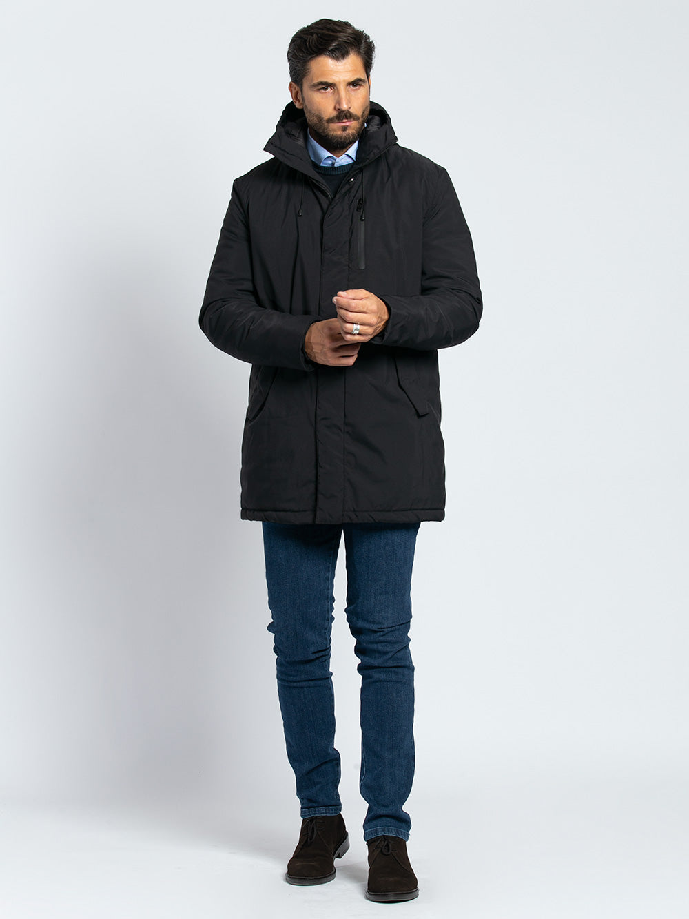 Parka in nylon ecopiuma tre quarti