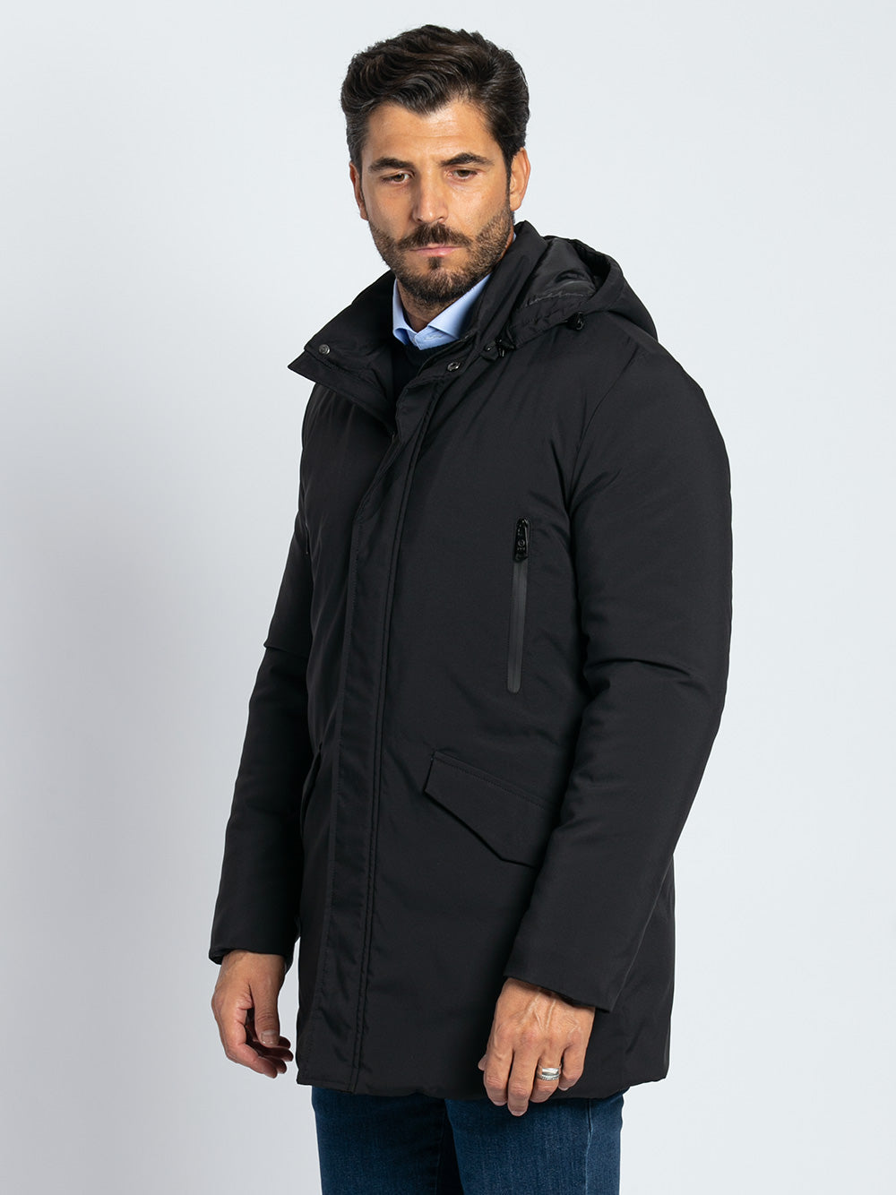 Parka in tessuto tecnico con cappuccio staccabile