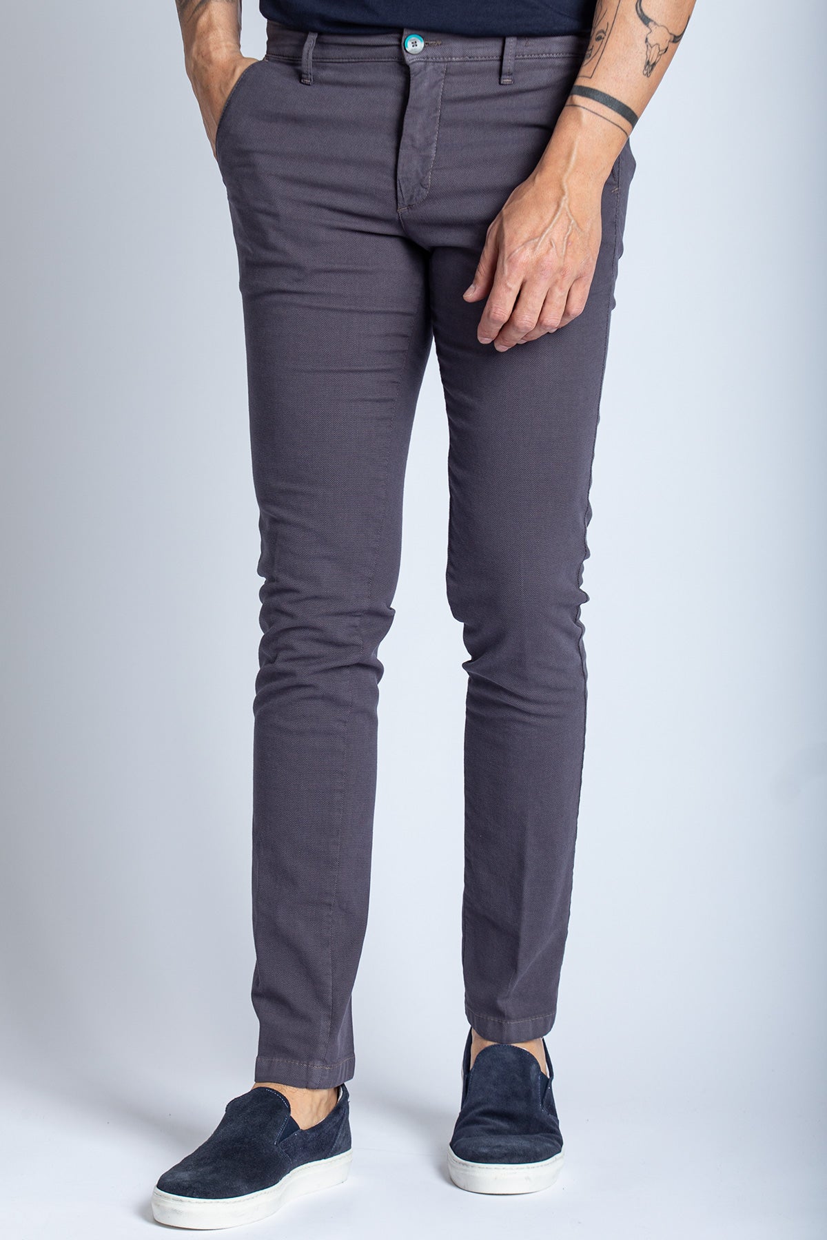 Pantalone chino armaturato in cotone tinto filo