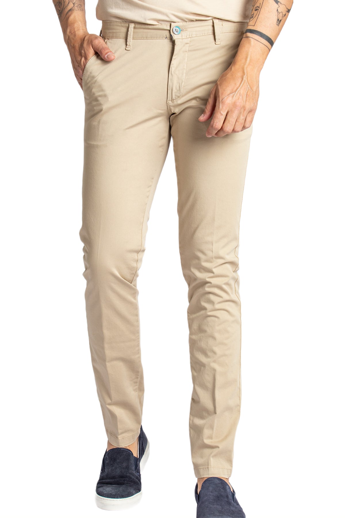 Pantalone in cotone raso stretch