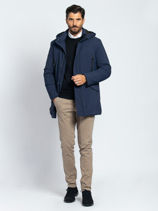 Parka in tessuto tecnico con cappuccio staccabile